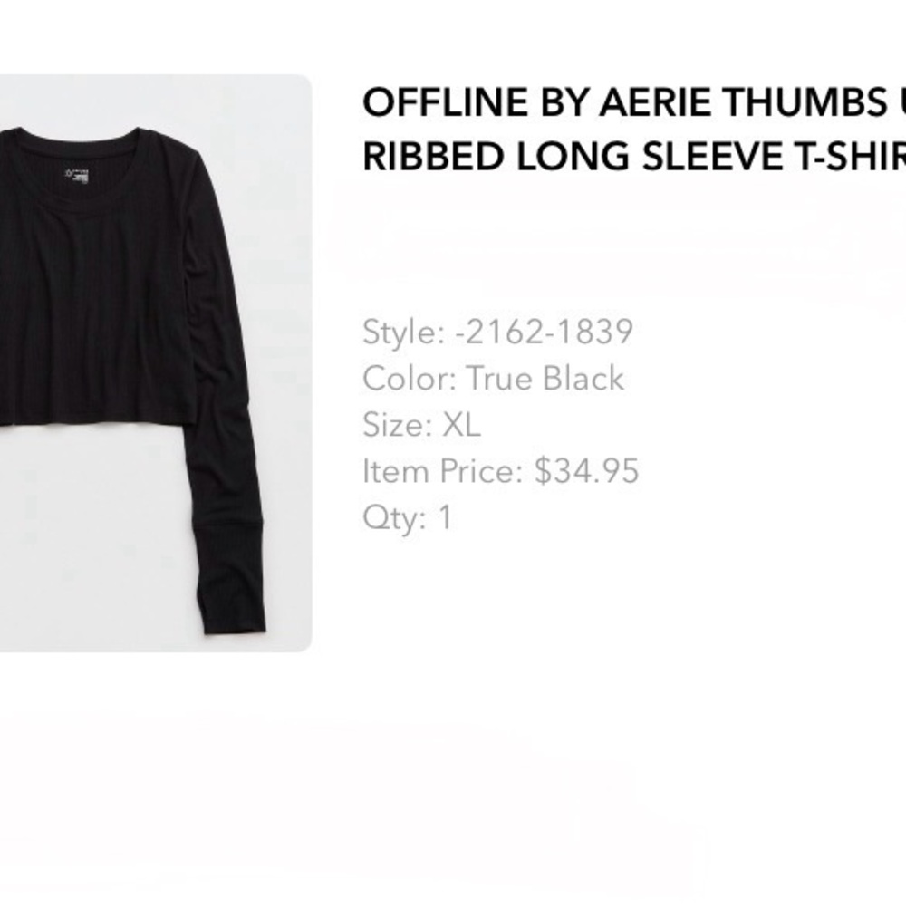 AE | OFFLINE by Aerie | Thumbs Up Ribbed Long Sleeve T-Shirt | Black | XL